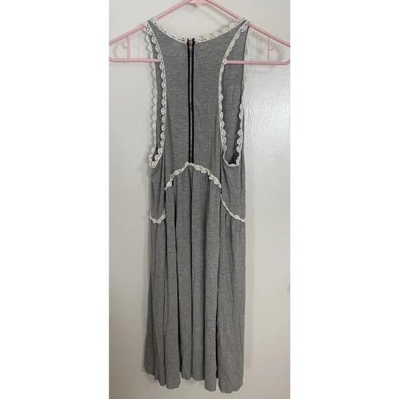 Anthropologie POL Dress Women’s Small Zip Up Gray, White Lace Trim (c) - Picture 2 of 6